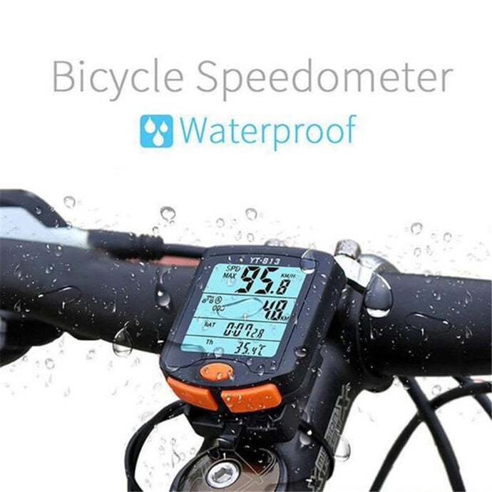 Bicycle Wireless Speedometer Digital Odometer Stopwatch Thermometer LCD Backlight Rainproof Black