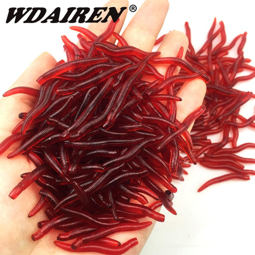 Soft Lure Fishing Simulation Earthworm red Worms Artificial 50pcs/lot