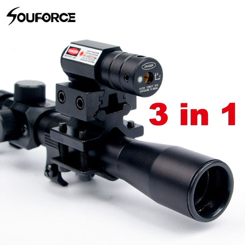 4x20 Rifle Optics Scope Tactical Crossbow Riflescope with Red Dot Laser Sight and 11mm Rail Mounts for 22 Caliber Guns
