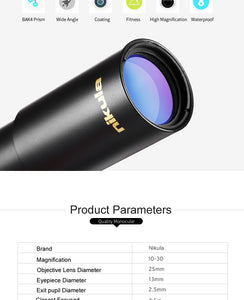 Original binoculars Nikula 10-30x25 Zoom Monocular high quality Telescope Pocket Binoculo Hunting Optical Prism Scope no tripod