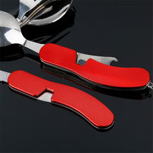 Load image into Gallery viewer, 4 in 1 Outdoor Tableware (Fork/Spoon/Knife/Bottle Opener) Camping Stainless Steel Folding Pocket Kits for Hiking Survival Travel