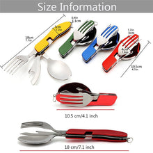 Load image into Gallery viewer, 4 in 1 Outdoor Tableware (Fork/Spoon/Knife/Bottle Opener) Camping Stainless Steel Folding Pocket Kits for Hiking Survival Travel