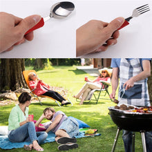 Load image into Gallery viewer, 4 in 1 Outdoor Tableware (Fork/Spoon/Knife/Bottle Opener) Camping Stainless Steel Folding Pocket Kits for Hiking Survival Travel