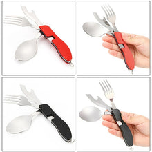 Load image into Gallery viewer, 4 in 1 Outdoor Tableware (Fork/Spoon/Knife/Bottle Opener) Camping Stainless Steel Folding Pocket Kits for Hiking Survival Travel