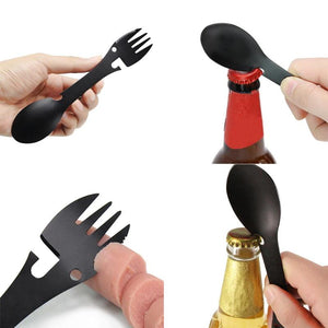 Multi-functional Outdoor Tools Stainless Steel Camping Survival EDC Kit Practical Fork Knife Spoon Bottle/Can Opener 5 in 1