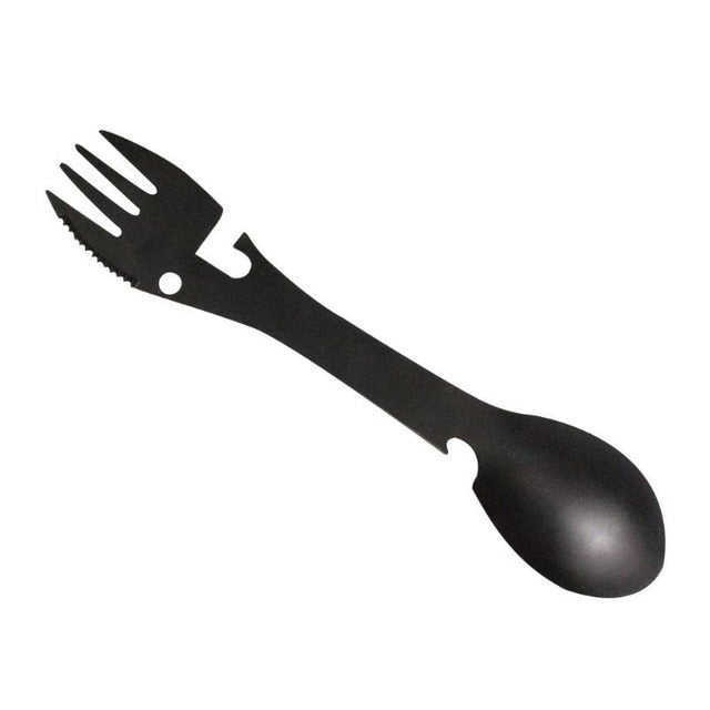 Multi-functional Outdoor Tools Stainless Steel Camping Survival EDC Kit Practical Fork Knife Spoon Bottle/Can Opener 5 in 1