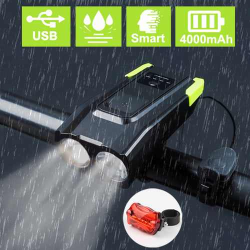 Induction Bicycle Front Light Set 4000mAh USB Rechargeable Smart Headlight With Horn 800 Lumen LED